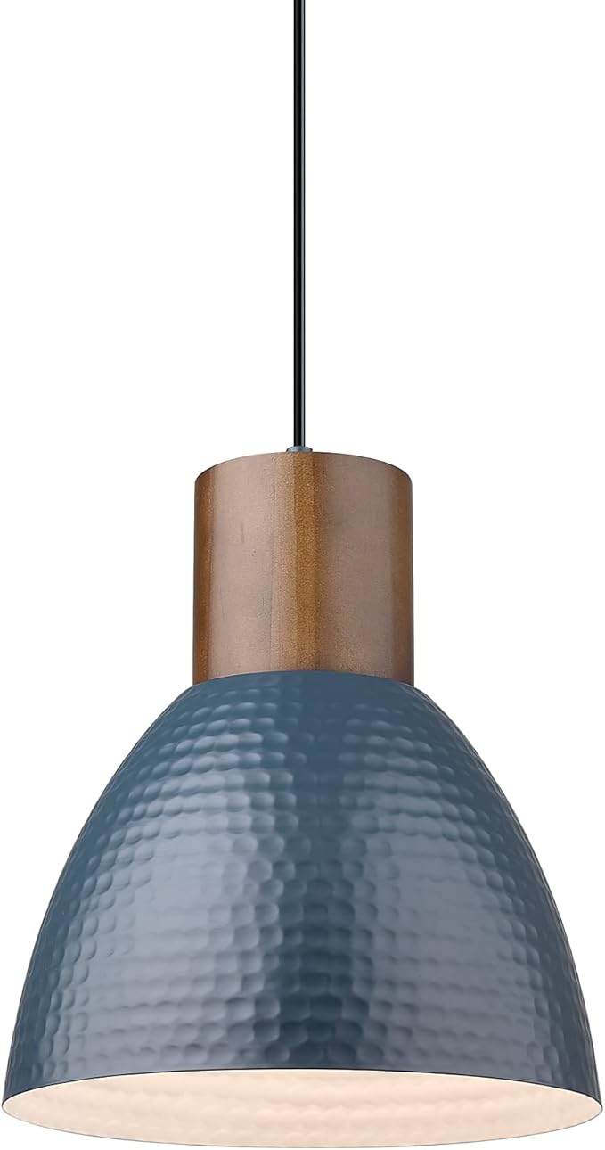 ELYONA Hammered Pendant Lights for Kitchen Island, 7” Small Solid Wood Hanging Light Fixtures, Adjustable Height Industrial Metal Pendant Light Fixtures for Bar Dining Room Bedroom Office, Modern Blue