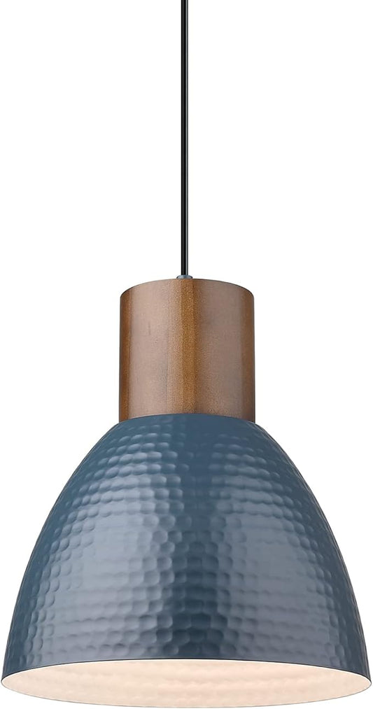 ELYONA Hammered Pendant Lights for Kitchen Island, 7” Small Solid Wood Hanging Light Fixtures, Adjustable Height Industrial Metal Pendant Light Fixtures for Bar Dining Room Bedroom Office, Modern Blue