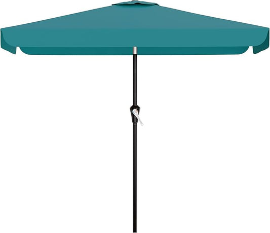 AreShark 6.5 x 10 FT Rectangular Valance Patio Umbrella, Outdoor Umbrella with Tilt and Crank, Market Table Umbrellas W/ 6 Ribs UV Protection for Garden, Deck, Backyard and Pool, Lake Blue