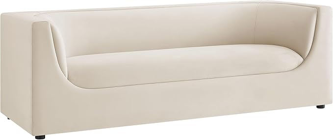 Modway Hilda 86 Inch Modern Curved Back Performance Velvet Sofa in Alabaster – Plush Upholstered 3-Seat Couch for Living Room, Apartment, Office