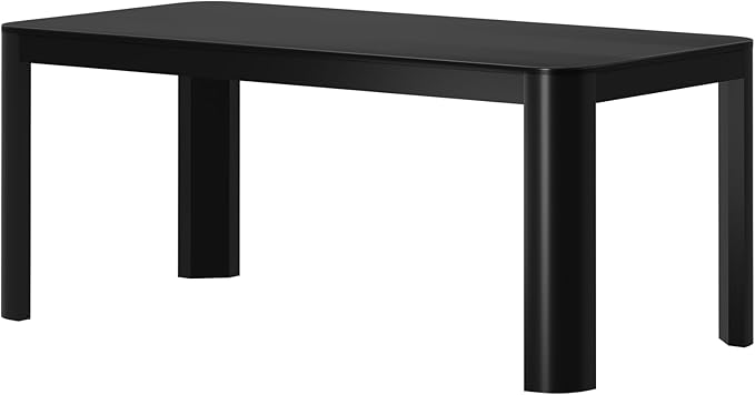 Plank+Beam Contour Dining Table, 72 Inch Solid Wood Kitchen Table, Modern Round Table for 6, Large Rectangular Kitchen & Dining Table for Home and Dining Room, Black