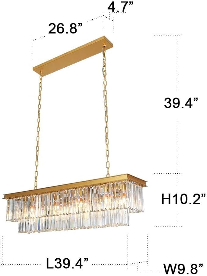 L39.4 W10.2 Gold Rectangle Modern Crystal Chandeliers Lighting Pendant Ceiling Lights Fixture Lamp for Dining Living Room