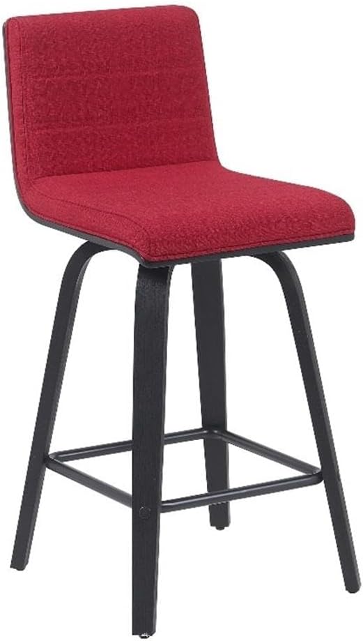 Armen Living Vienna Modern Swivel 26" Counter Height Barstool with Red Fabric Upholstered Seat and Black Wood Finish