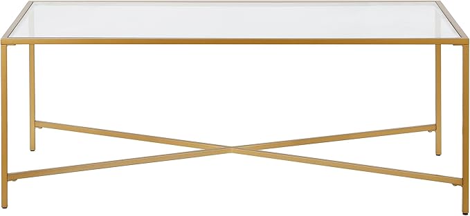 Henley 48'' Wide Rectangular Coffee Table with Glass Top in Brass