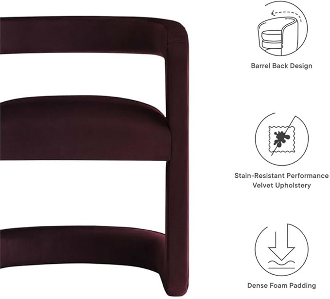 Modway Winslow Stain-Resistant Performance Velvet Accent Chair in [Color]- Open Back Barrel Armchair - Versatile Upholstered Dining Chair - Cozy Reading Chair