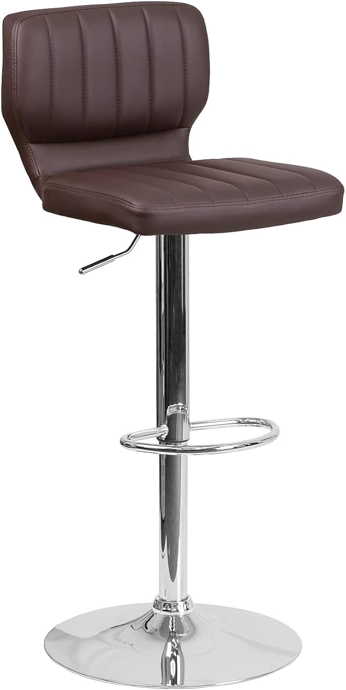 Flash Furniture Samantha Contemporary Brown Vinyl Adjustable Height Barstool with Vertical Stitch Back and Chrome Base (Pack of 2)