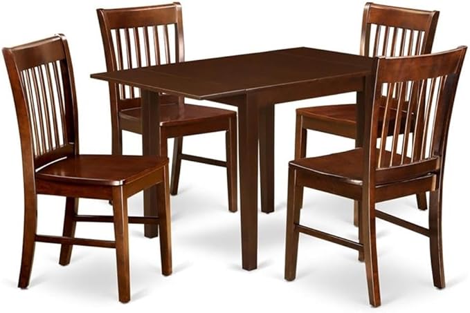 East West Furniture NDNO5-MAH-W 5 Piece Dining Room Table Set Includes a Rectangle Dining Table with Dropleaf and 4 Wood Seat Chairs, 30x48 Inch, Mahogany