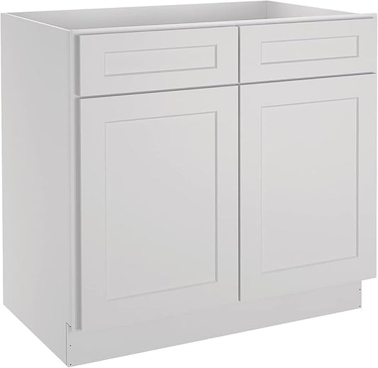 LOVMOR Kitchen Base Cabinets, Sideboard Storage Cabinet, Entryway Cabinet with 2-Drawers & Adjustable Shelf, 36" W X 24" D X 34-1/2"H (Light Gray)