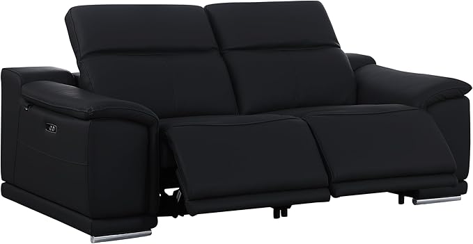BlackJack Furniture Venice Top Grain Italian Leather Recliner 5 Seater 4 Power Reclining Seater 2 Piece Sofa Set with Adjustable Headrests Modern Seating Sofa and Loveseat for Living Room , Black