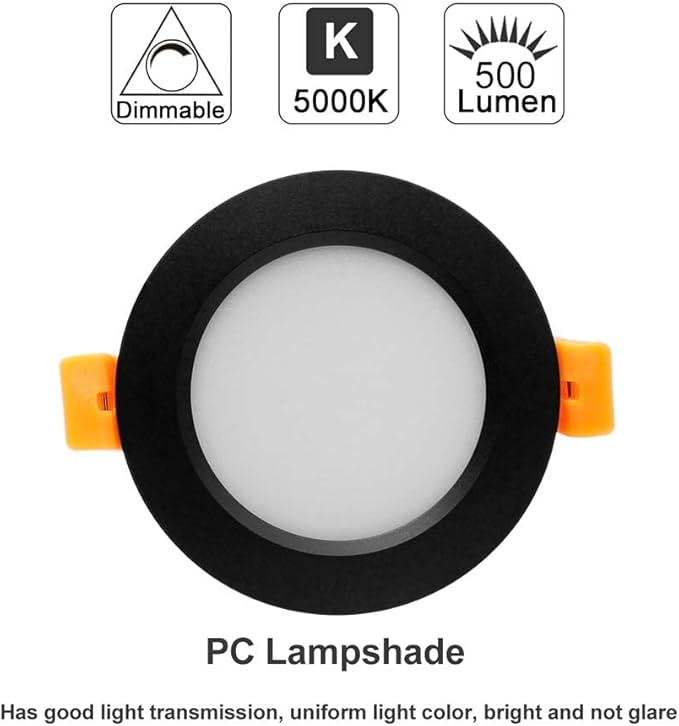 YGS-Tech 3 Inch LED Recessed Lighting, Dimmable Downlight 5W(40W Halogen Equivalent), CRI80, 5000K Daylight White, Ceiling Light with LED Driver(1 Pack)