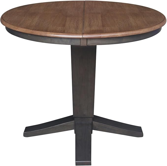 IC INTERNATIONAL CONCEPTS 36" Solid Wood Round Top Pedestal Dining Table with 12" Leaf - 30.1" H