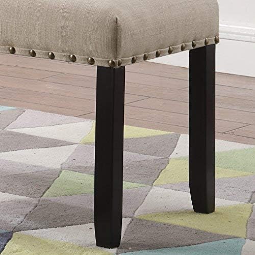 Roundhill Furniture Biony Tan Fabric Dining Chairs with Nailhead Trim, Set of 2, Brown, Tan Biony Fabric Dining Bench with Nailhead Trim, Tan