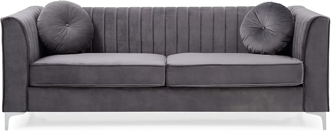Glory Furniture Delray Velvet Upholstered Sofa in Gray/Chrome Legs