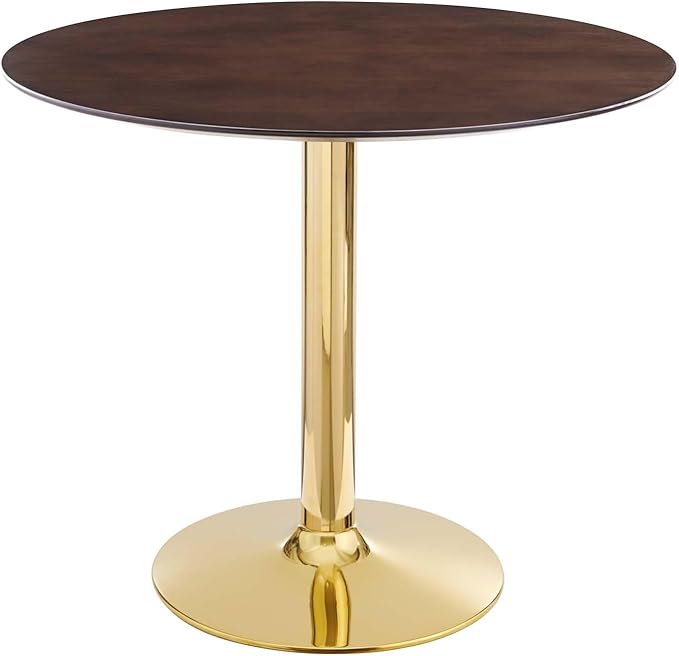 Modway Verne Round Wood Grain 35" Dining Table in Gold Cherry Walnut