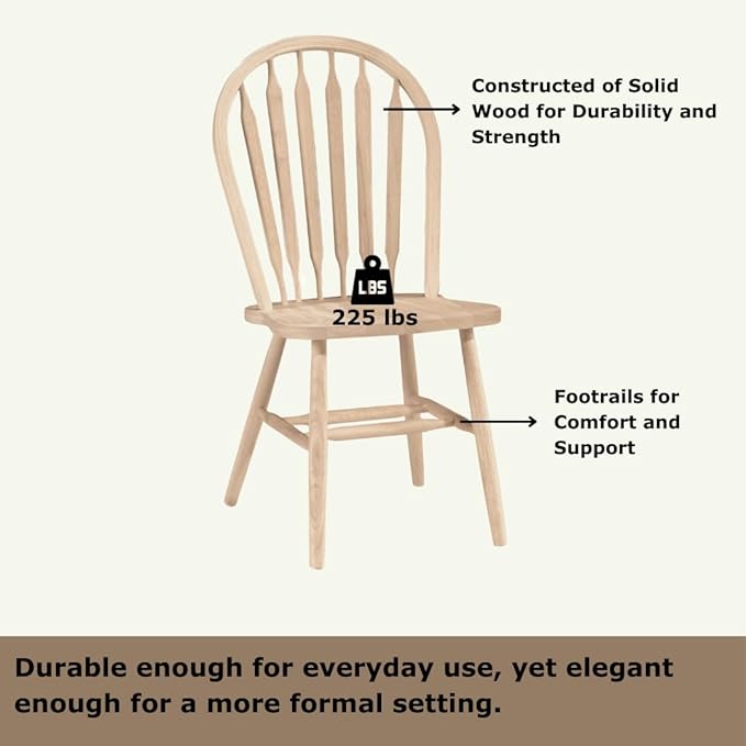 Solid Wood Windsor ArrowBack Dining Chair with Plain Legs, Unfinished
