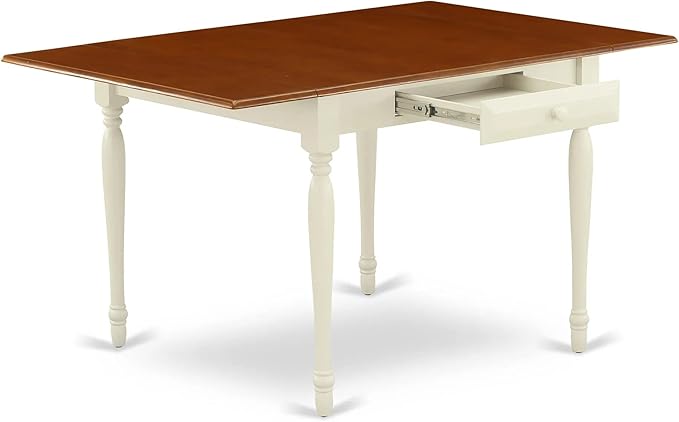 East West Furniture MZT-WHI-T Monza Modern Kitchen Table - a Rectangle Dining Table Top with Dropleaf & Stylish Legs, 36x54 Inch, Buttermilk & Cherry