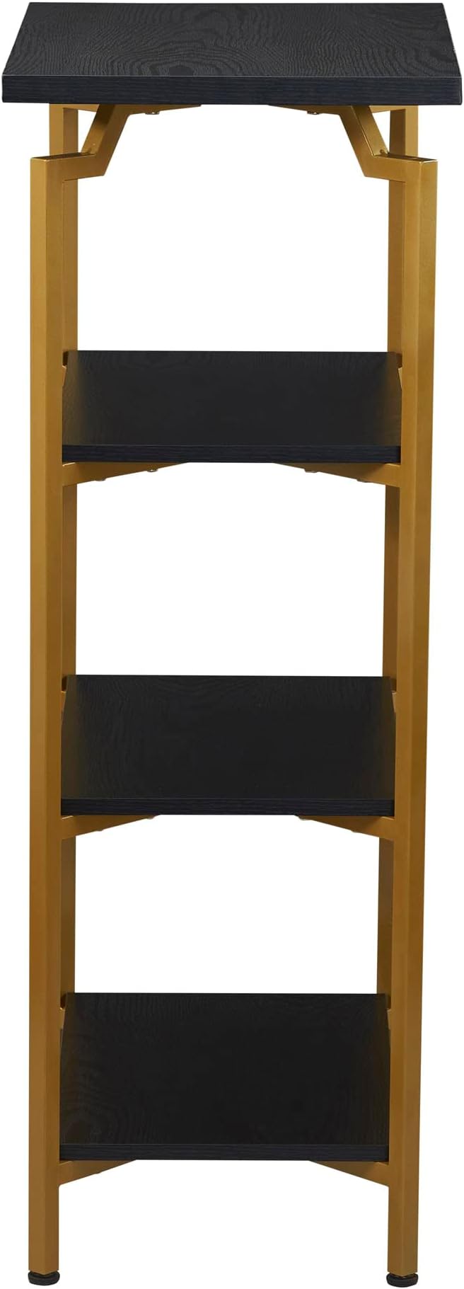 Household Essentials Crown Narrow 4 Shelf Open Storage Bookshelf Black Oak Wood Grain and Gold Metal