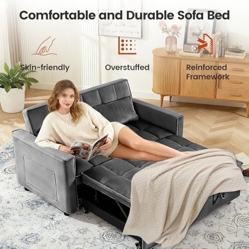54" Convertible Sofa Bed with Adjustable Backrest, Dark Gray