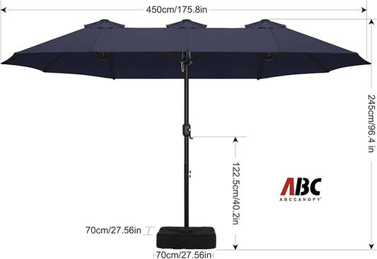 ABCCANOPY 15FT Patio Umbrella with Base, Outdoor Double-Sided Rectangle Umbrella Bonus Latch, Wights for Poolside, Lawn, Backyard (Navy Blue)
