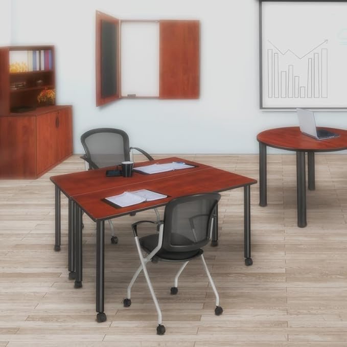 Regency Kee 48 x 24 in. Mobile Training Seminar Table- Cherry Top, Black Legs