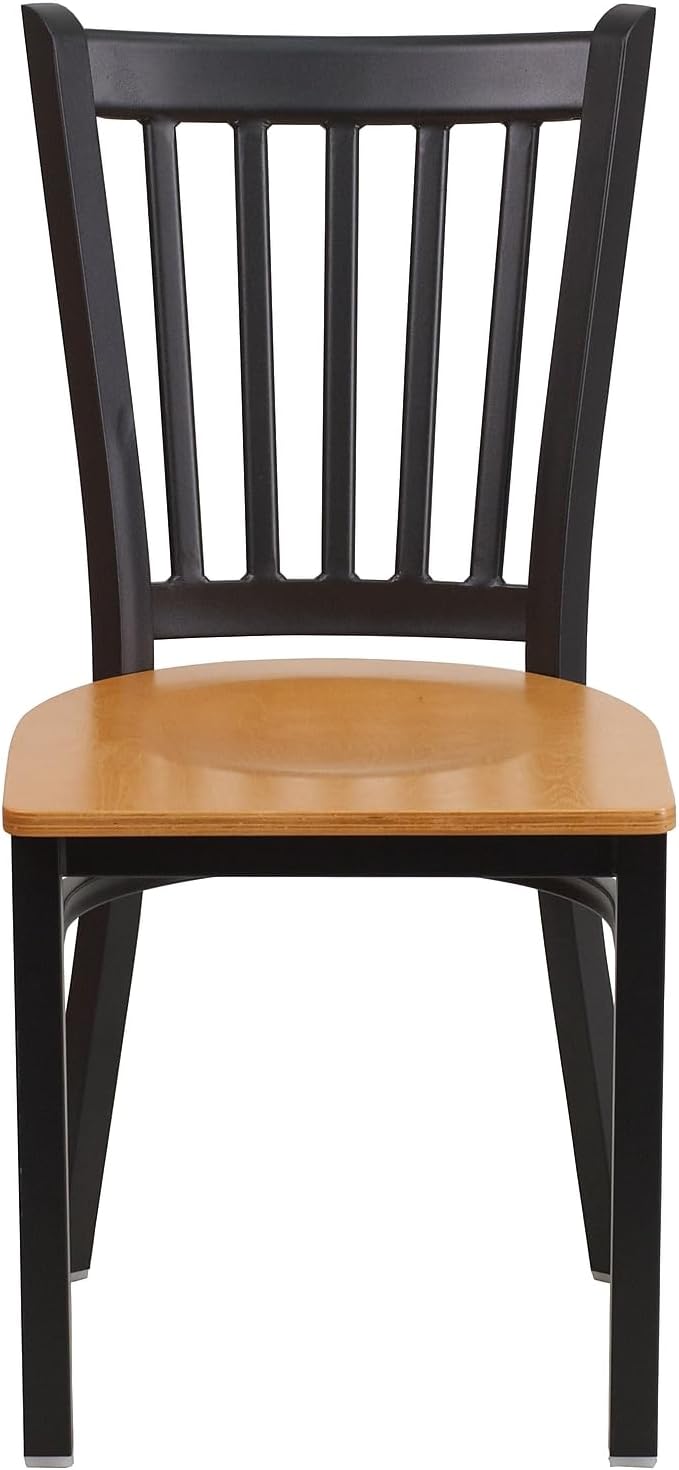 Flash Furniture 2 Pack HERCULES Series Black Vertical Back Metal Restaurant Chair - Natural Wood Seat