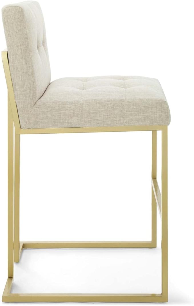Modway Privy Stainless Steel Upholstered Fabric Bar Stool, Gold Beige