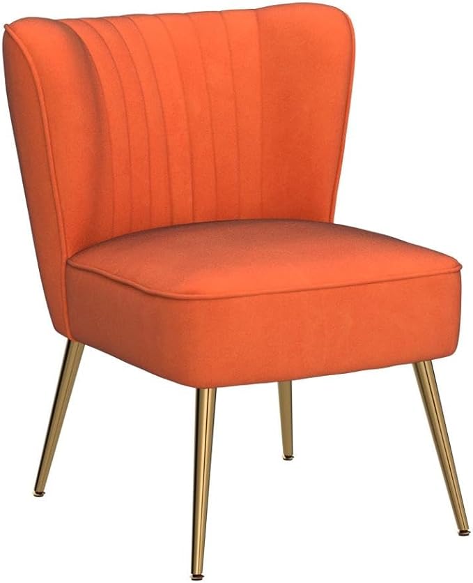 Modern Velvet Accent Chair for Living Room, Bedroom, or Entryway, Stylish and Comfortable Armless Design with Metal Legs, Orange Red
