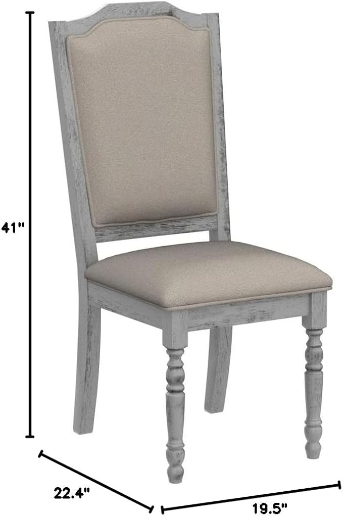 Roundhill Furniture Iris Turned Leg Wood Dining Chair, Set of 2, Weathered White