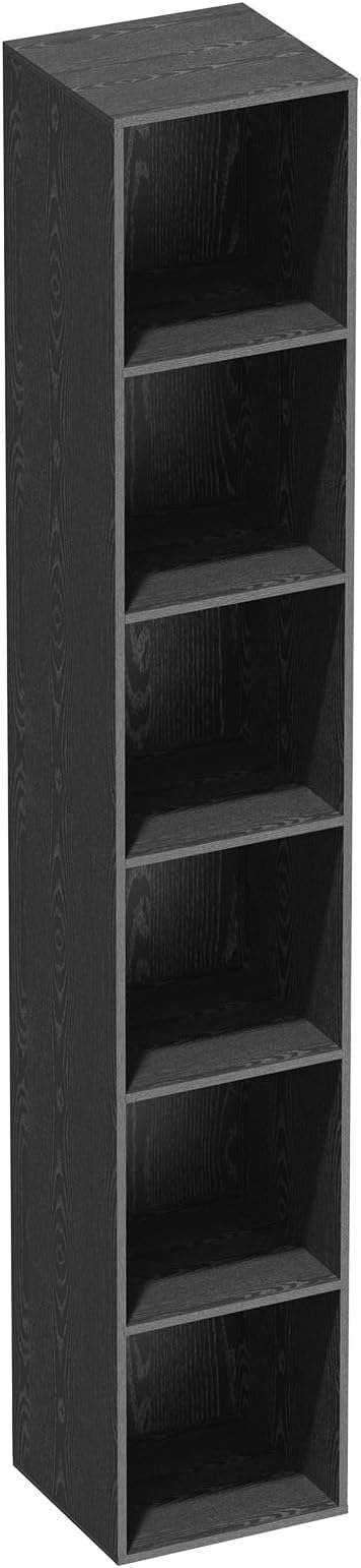 6 Tier Bookshelf, Open Tall Narrow Floor Standing Bookcase, Storage Organizer Bookshelves Freestanding Book Shelf for Living Room, Bedroom, Home Office (Black, 6 Cube)