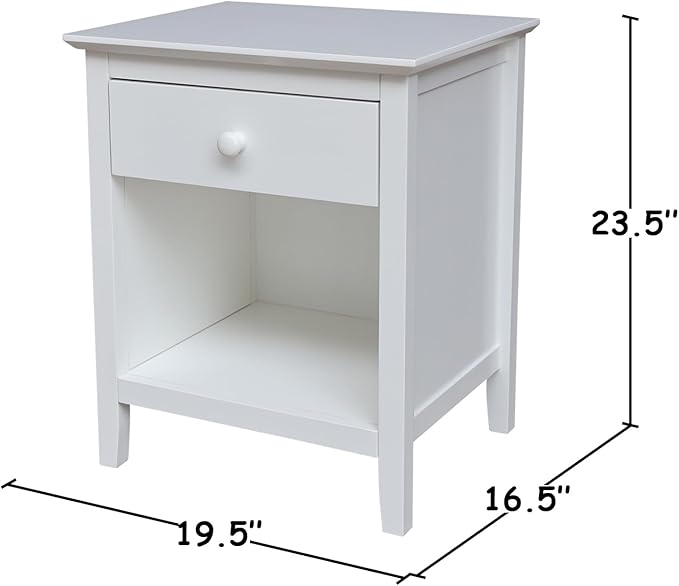 International Concepts Solid Wood Nightstand with 1 Drawer in White