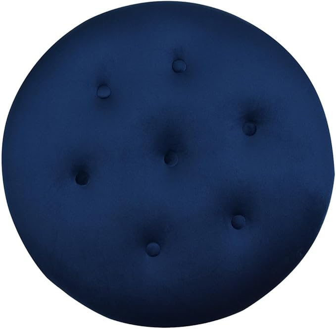 Jennifer Taylor Home Yolanda Upholstered Round Accent Ottoman, Navy Blue Velvet with Gold Trim