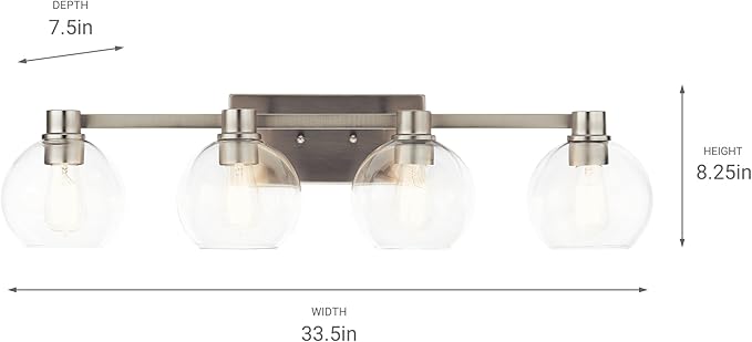Kichler Harmony 33.5" Vanity Light in Brushed Nickel, 3-Light Traditional Bathroom Vanity with Clear Glass, (33.5" W x 8.25" H), 45895NI