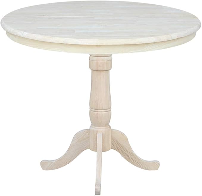 IC INTERNATIONAL CONCEPTS 36" Round Top Pedestal Table with 12" Leaf - 34.9" H - Dining or Counter Height