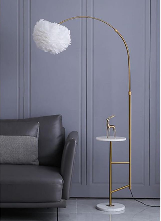 Delemade Floor Lamp,Modern Bedside Lamp with Table, Glam Floor Lamp for Living Room, Bedroom (A Golden)