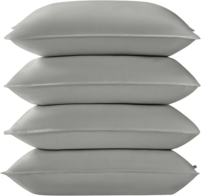 Goose Down Pillows Queen Size Set of 4, Hotel Quality Bed Pillow for Sleeping 4 Pack, 900 Fill Power Natural White Goose Feather Pillows with 700 TC 100% Organic Cotton Shell, 18"x30" Dark Grey