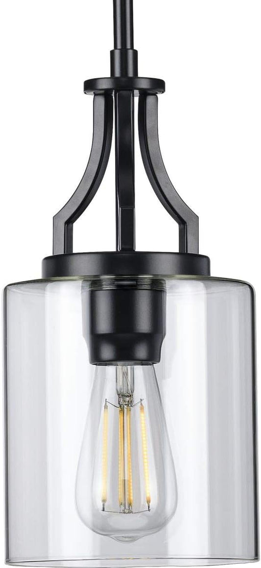 Progress Lighting Lassiter Collection 1-Light Clear Glass Modern Pendant Light Matte Black