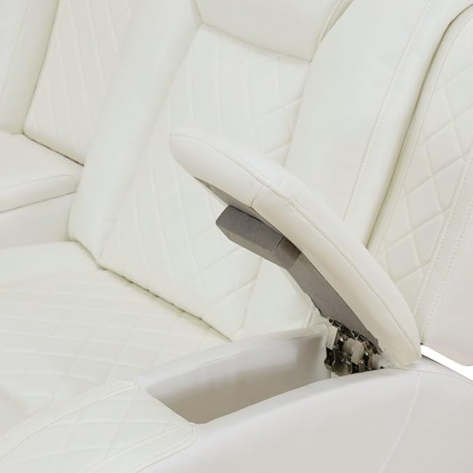 Power Recliner Sectional Sofa with LED Lighting, Breathing Leather Corner Couch with USB Port,Storage Console, Cup Holders, Reading Light – Home Theater & Living Room Seating (Cream White)