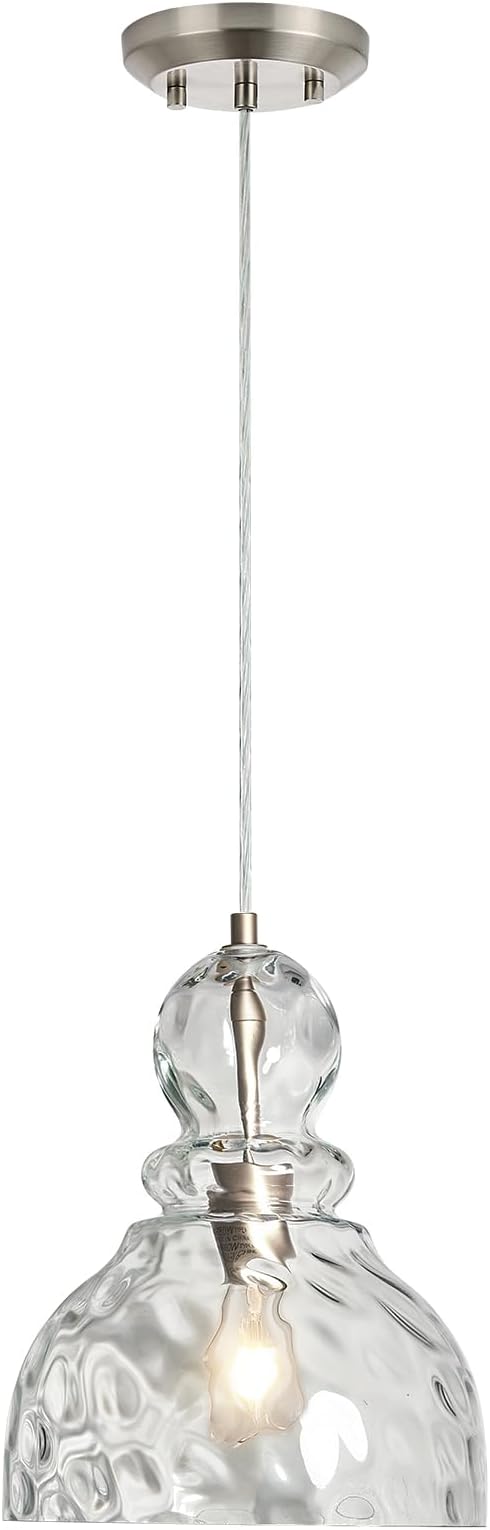 Brushed Nickel Pendant Light for Kitchen Island Hammered Glass Pendant Island Light 10inch Modern Glass Pendant Lights for Kitchen Sink Dining Room Hallway Entrance