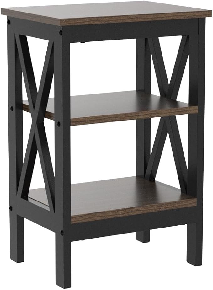 VECELO End Side Table Night Stand Set Of 2,X-Design with Storage Shelf for Bedroom,Living Room,Brown