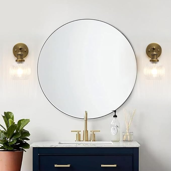 Vintage Wall Sconce 1-Light with Clear Striped Glass Globe Shade, Hardwired Modern Indoor Wall Vanity Light Fixture for Farmhouse Living Room Bedroom Bathroom