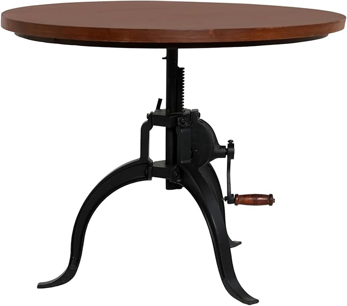 NACH Mango Wood & Cast Iron Kai Adjustable Round Coffee, Rustic Industrial End Table - 19.5-26" x 28.25" x 1.13", Black - CC-0157