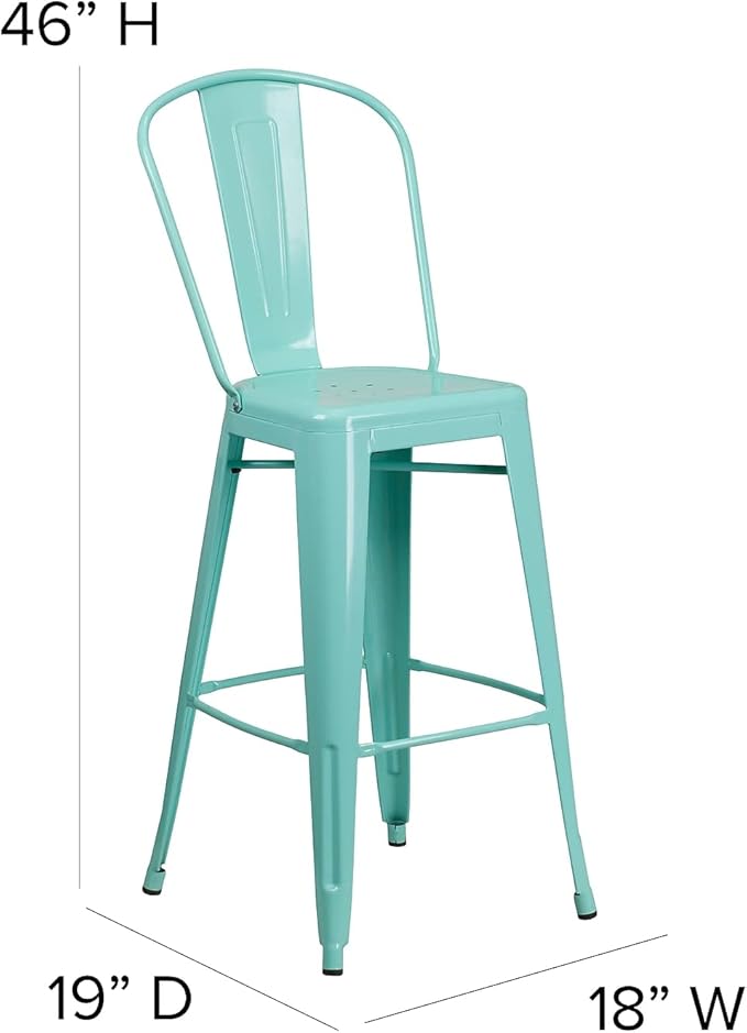 Flash Furniture Commercial Grade 30" High Mint Green Metal Indoor-Outdoor Barstool with Back