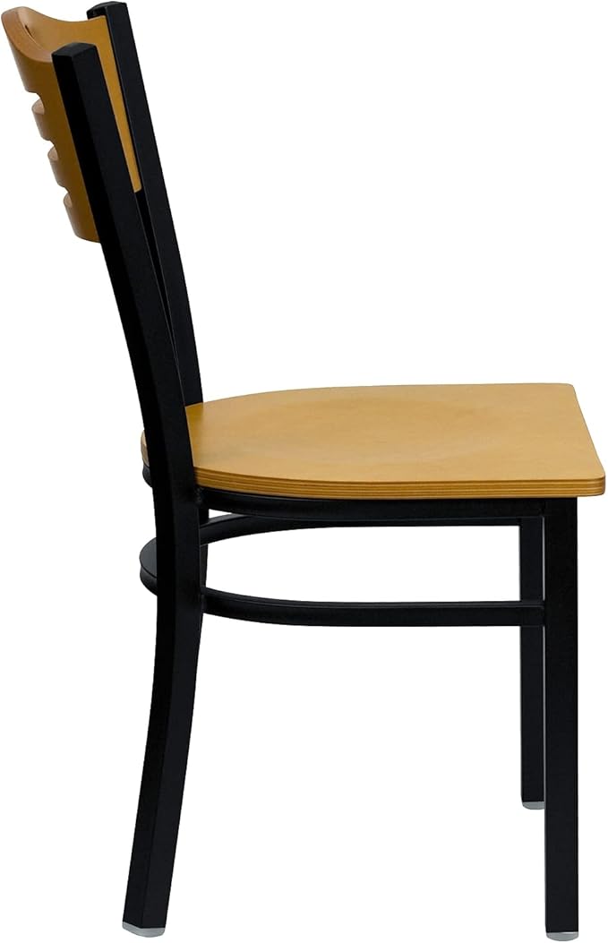 Flash Furniture 2 Pack HERCULES Series Black Slat Back Metal Restaurant Chair - Natural Wood Back & Seat