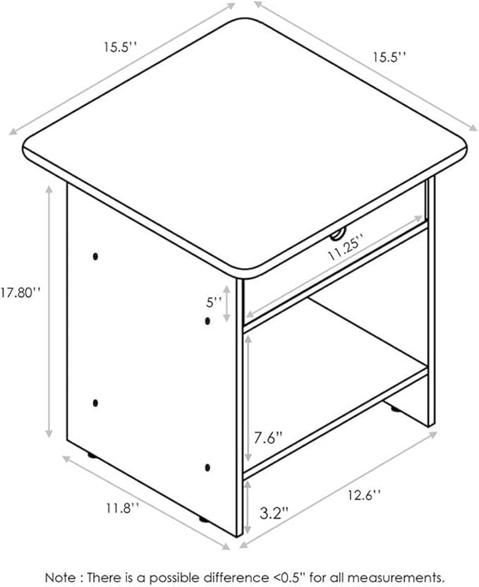Furinno Dario End Table / Side Table / Night Stand / Bedside Table with Bin Drawer, 2-Pack, Cream Faux Marble/Ivory