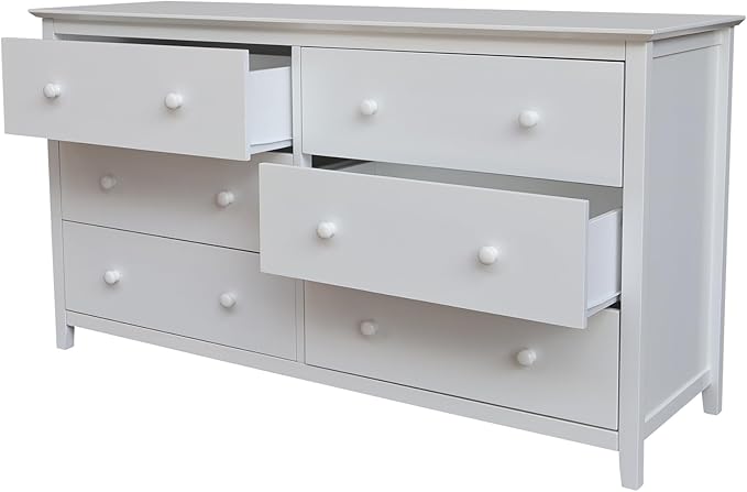 International Concepts Solid Wood Bedroom Dresser with 6 Drawers in White