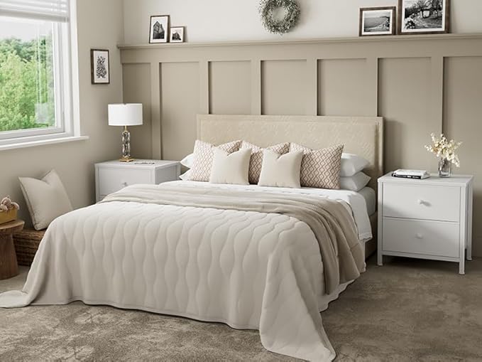 BOLUO White Nightstands Set of 2, Small Night Stand with 2 Fabric Drawer Dresser for Bedroom Dorm Bedside Table Modern