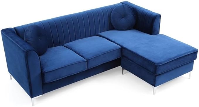 Glory Furniture Delray Velvet Sofa Chaise in Navy Blue