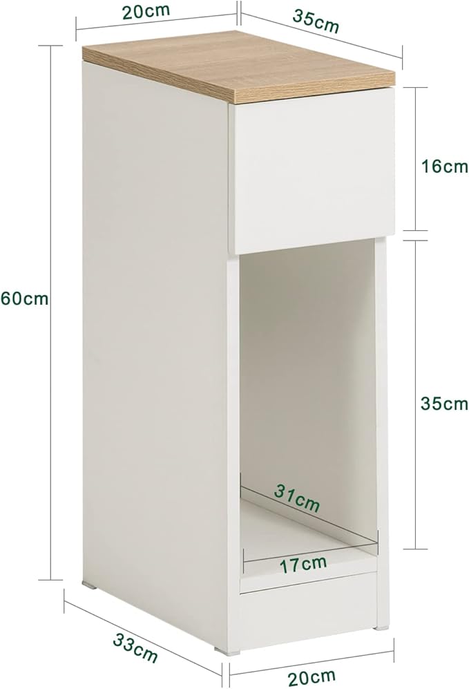 SoBuy Set of 2 Nightstand Narrow Night Stand Modern Design Bedside Furniture Slim End Table Storage Cabinet with Sliding Drawer and Open Compartment, White & Natural FBT111-WNX2