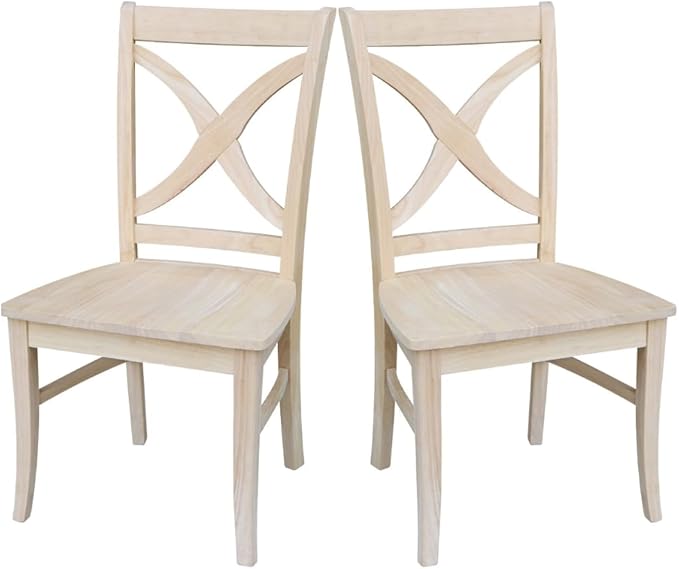 Set of Two Vineyard Curved X Back Dining Chairs, Unfinished