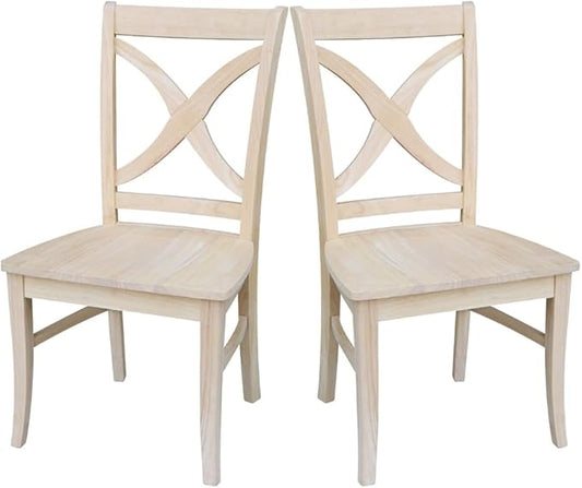 Set of Two Vineyard Curved X Back Dining Chairs, Unfinished